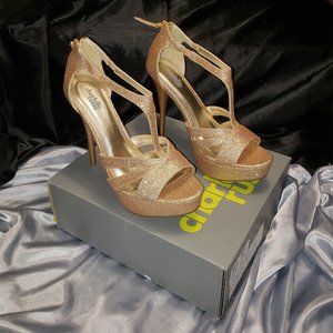EUC CHARLOTTE RUSSE gold glitter t-strap heels 10